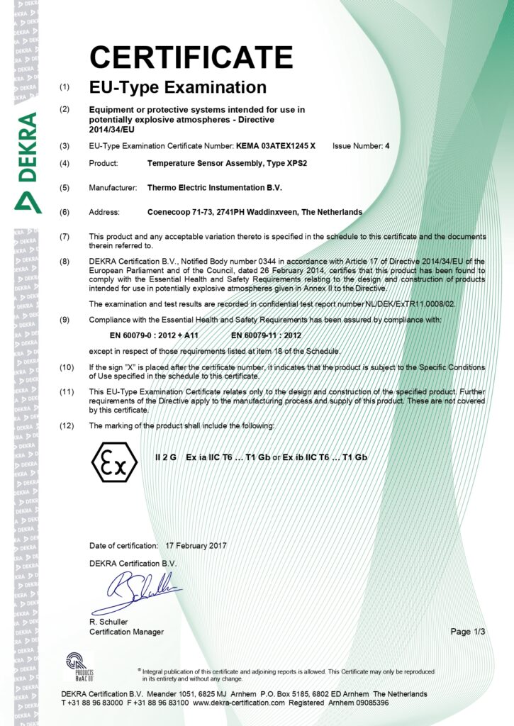 EC-Type examination certificate KEMA 03ATEX1245 X ISSUE 4
