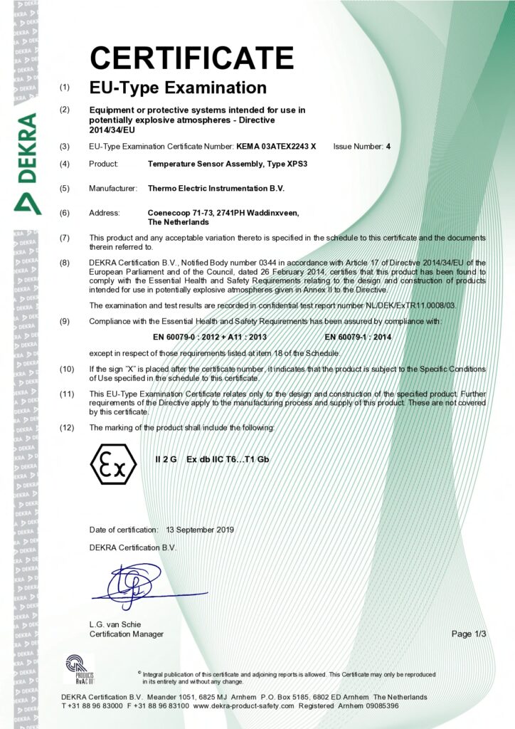 EC-Type examination certificate KEMA 03ATEX2243 X ISSUE 4