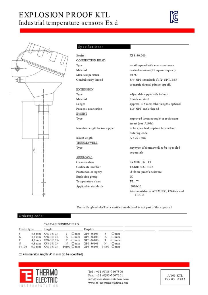 A103 Hazardous Area Sensor KTL Ex d Approved