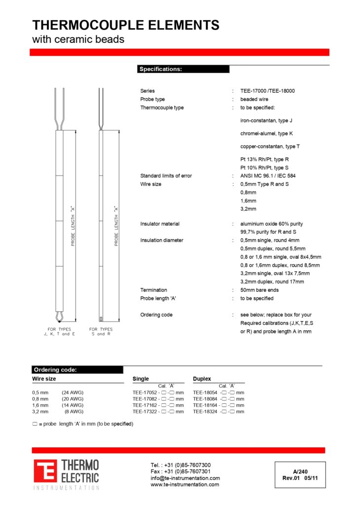 A240 Thermocouple Elements with Ceramic Beads