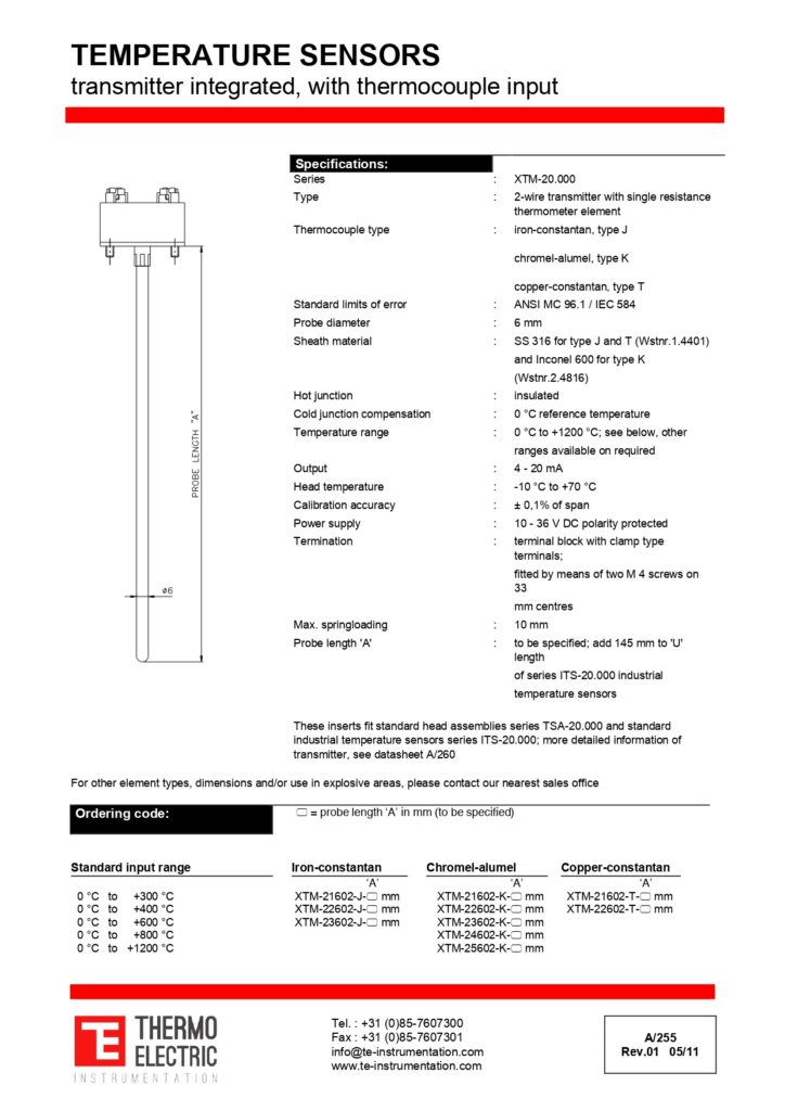 A255 Temperature Sensors Transmitter Integrated with Thermocouple Input