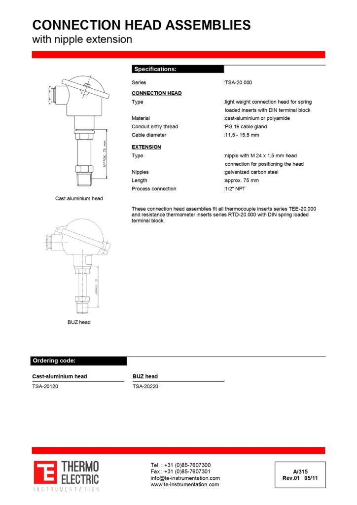 A316 Connection Head Assemblies with Nipple Extension