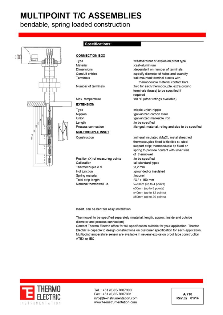 A710 Multi-point T/C Assemblies Bendable Spring-Loaded Construction