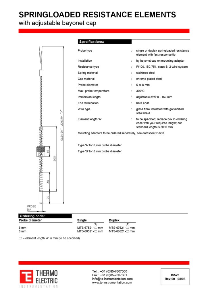 B525 Spring-Loaded Resistance Elements with Adjustable Bayonet Cap