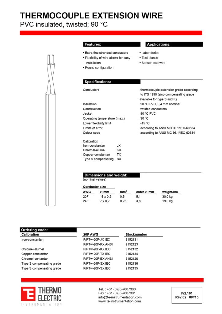 F2.101 Thermocouple Extension Wire PVC Insulated Twisted 90C