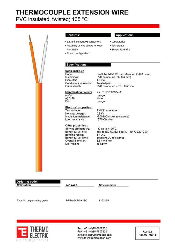 F2.102 Thermocouple Extension Wire PVC Insulated Twisted 105C