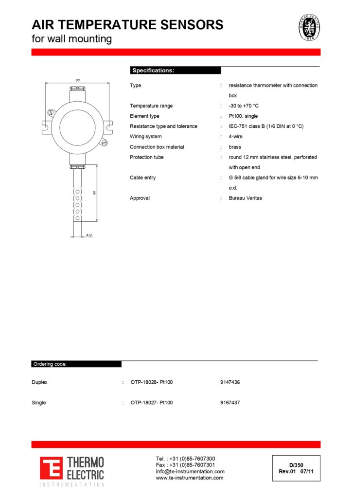 D350 Air Temperature Sensors for Wall Mounting