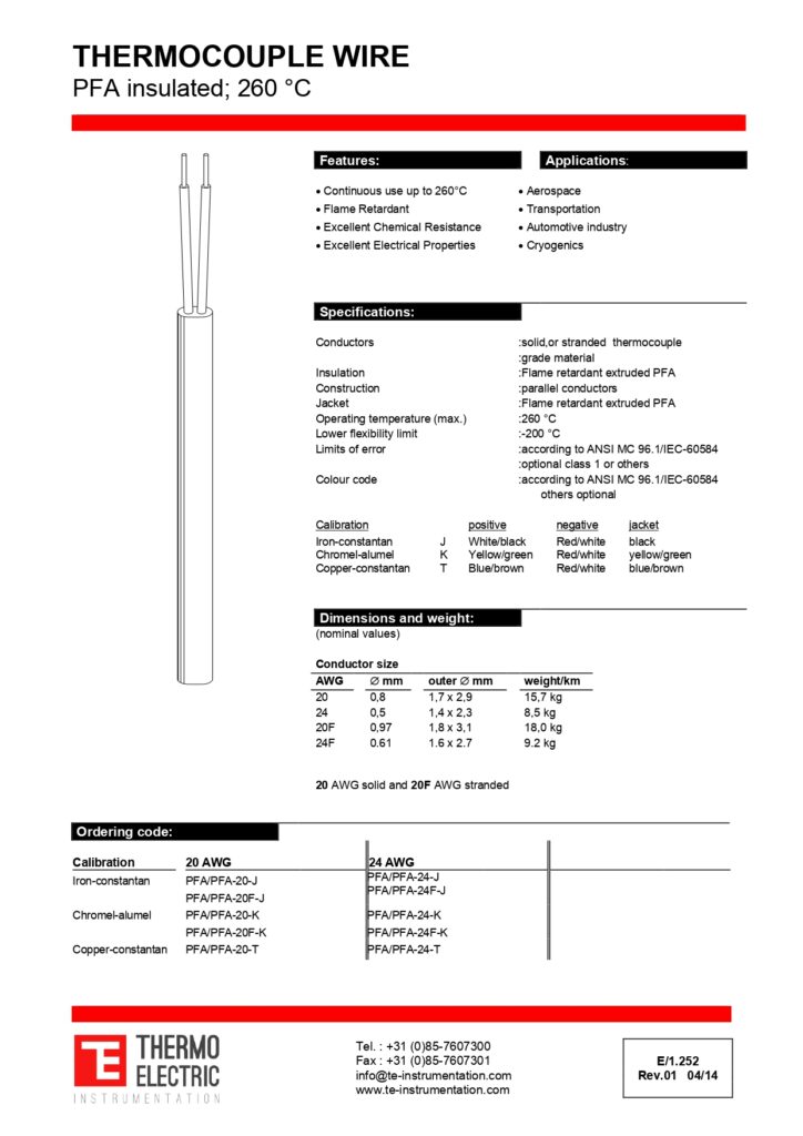 E1.252 Thermocouple Wire PFA Insulated 260C