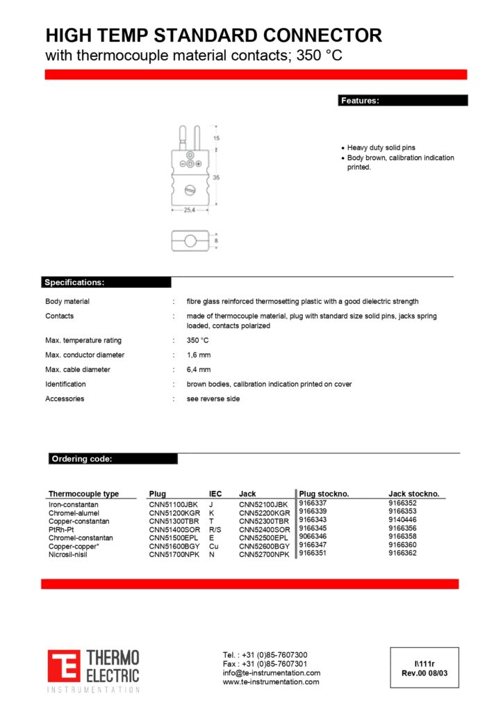 I111 High Temperature Standard Connector