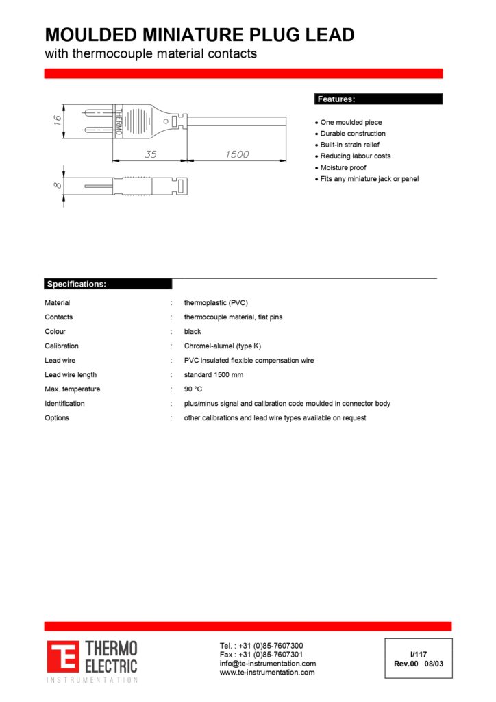 I117 Moulded Miniature Plug Lead