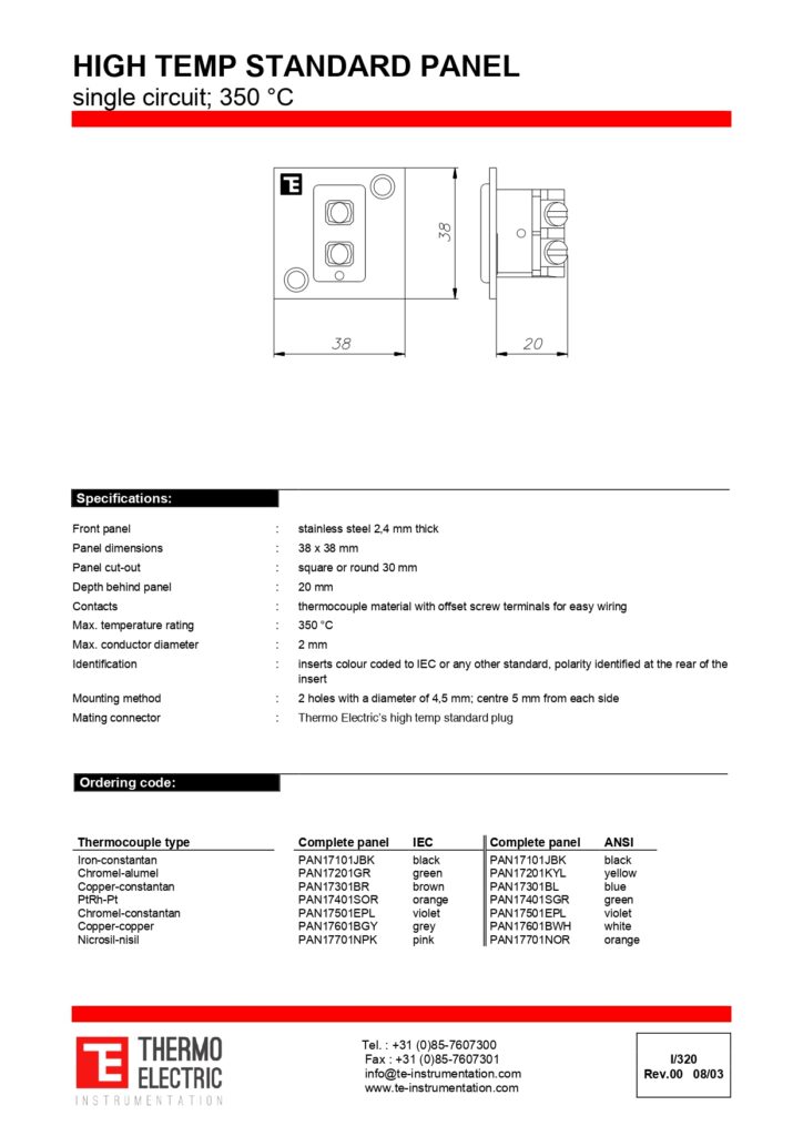 I320 High Temperature Standard Panel Single Circuit