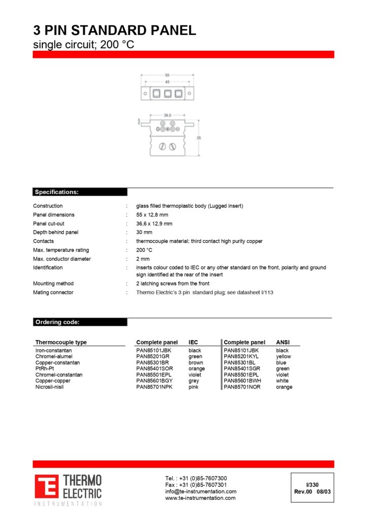 I330 3 Pin Standard Panel Single Circuit