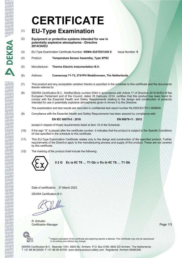 Production quality assurance notification DEKRA 11ATEXQ0103 ISSUE 5